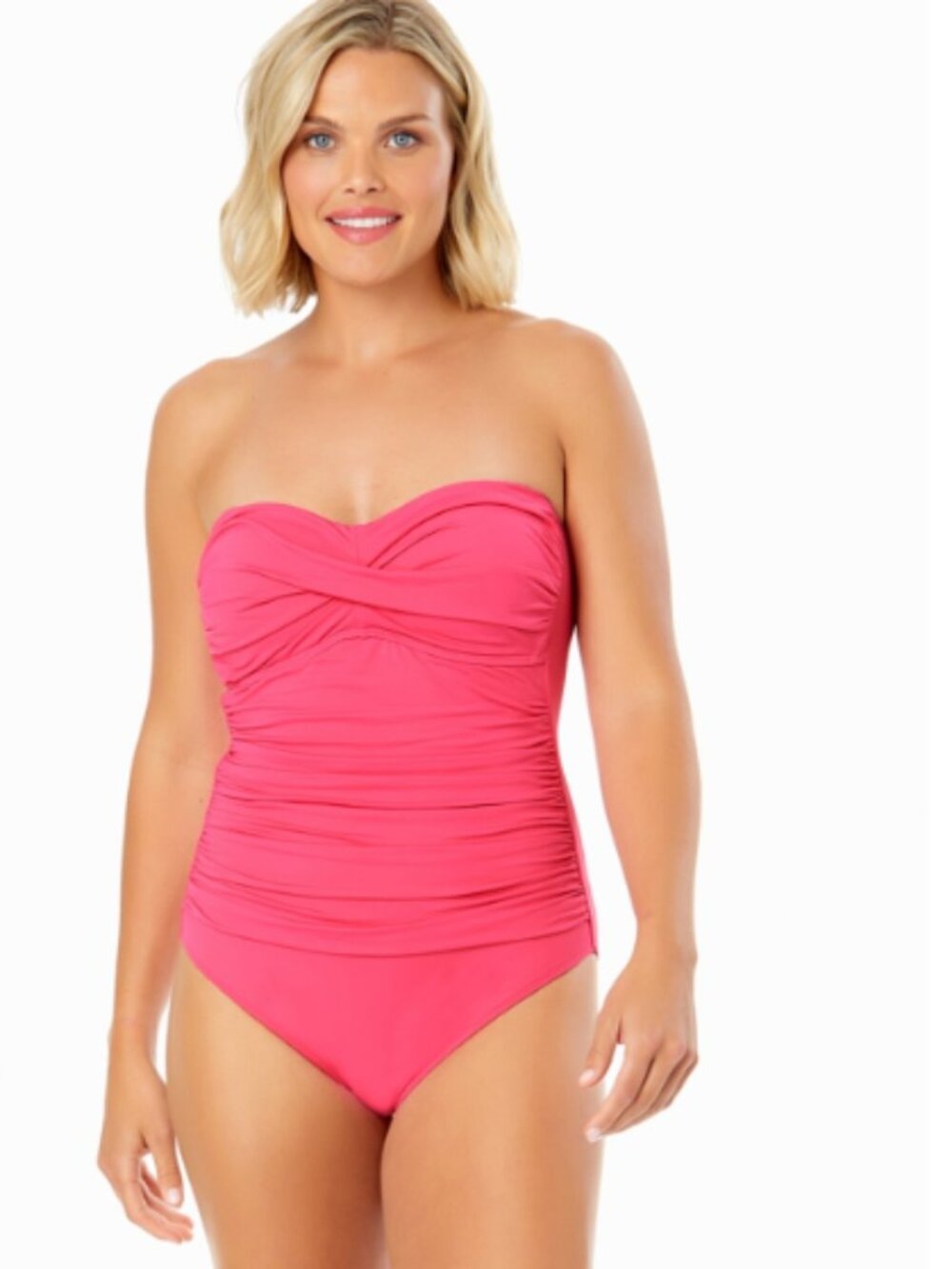 Anne Cole Women Front Twist Shirred NO STRAPS Onepice Swimsuit Pink Size 6 11881